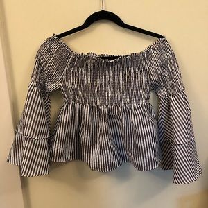 Off the shoulder blue striped long sleeve